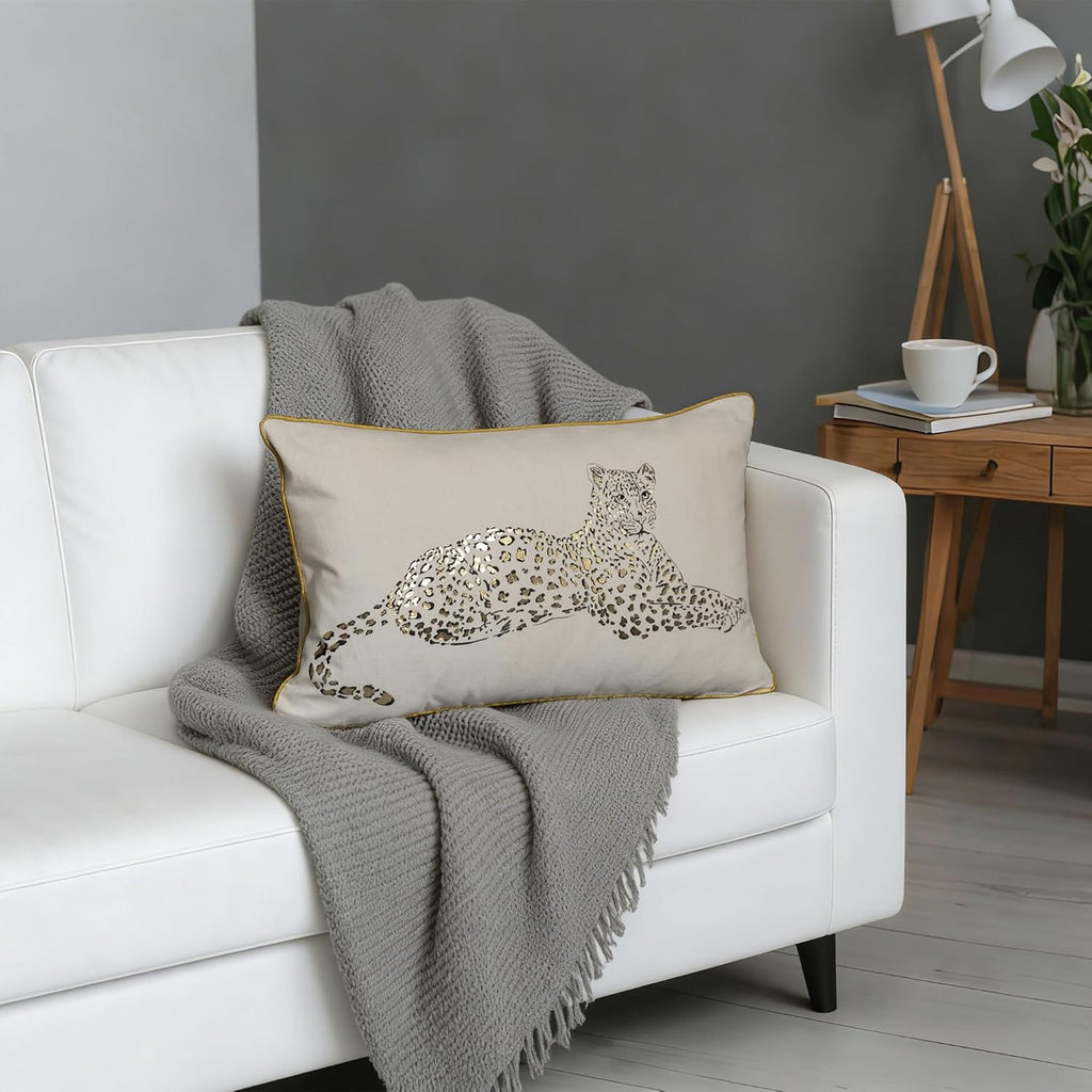 VG|gray|Leopard Print Throw Pillow Cover Decorative Velvet Cushion with Gold Foil Printing for Bed Couch Chair Car