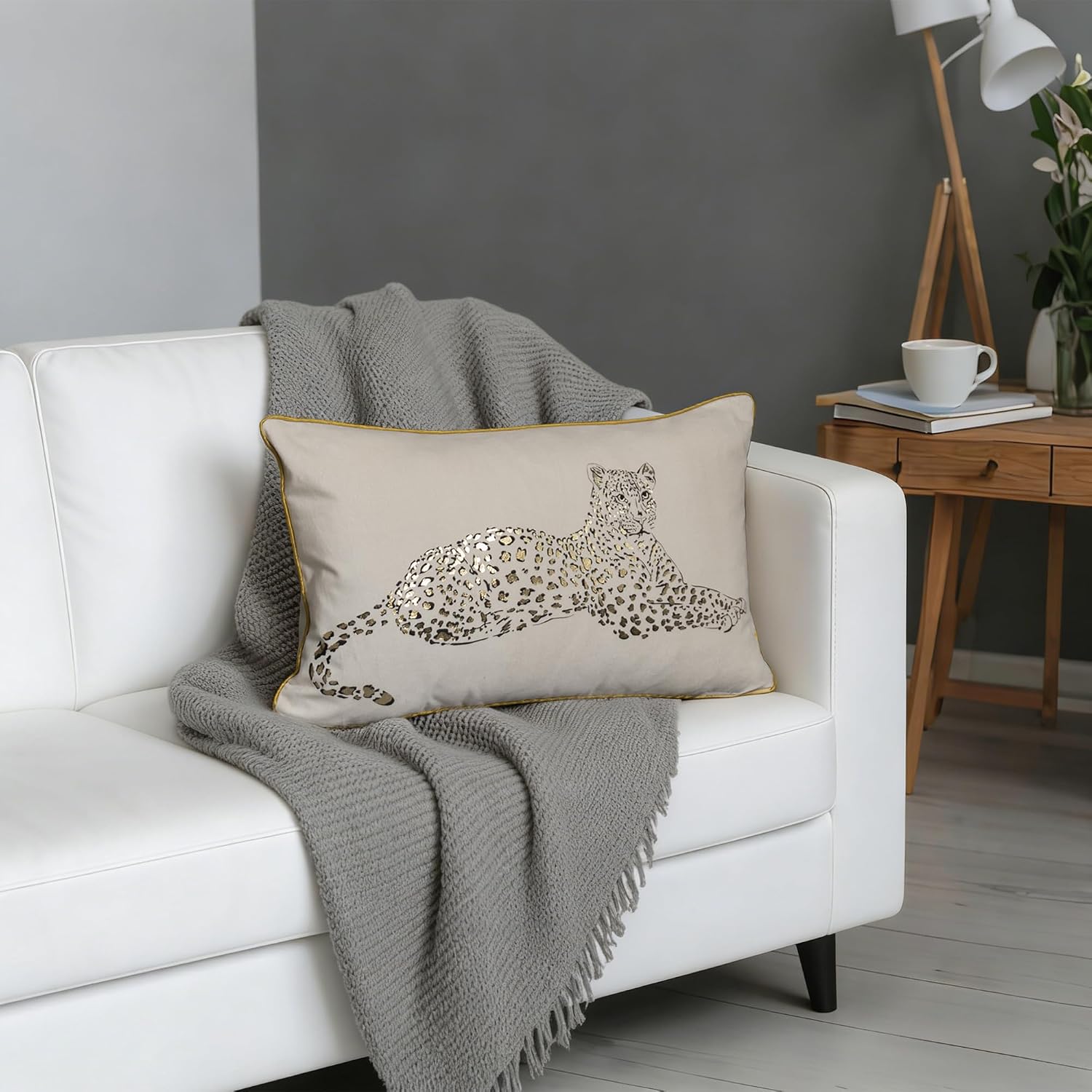VG|gray|Leopard Print Throw Pillow Cover Decorative Velvet Cushion with Gold Foil Printing for Bed Couch Chair Car