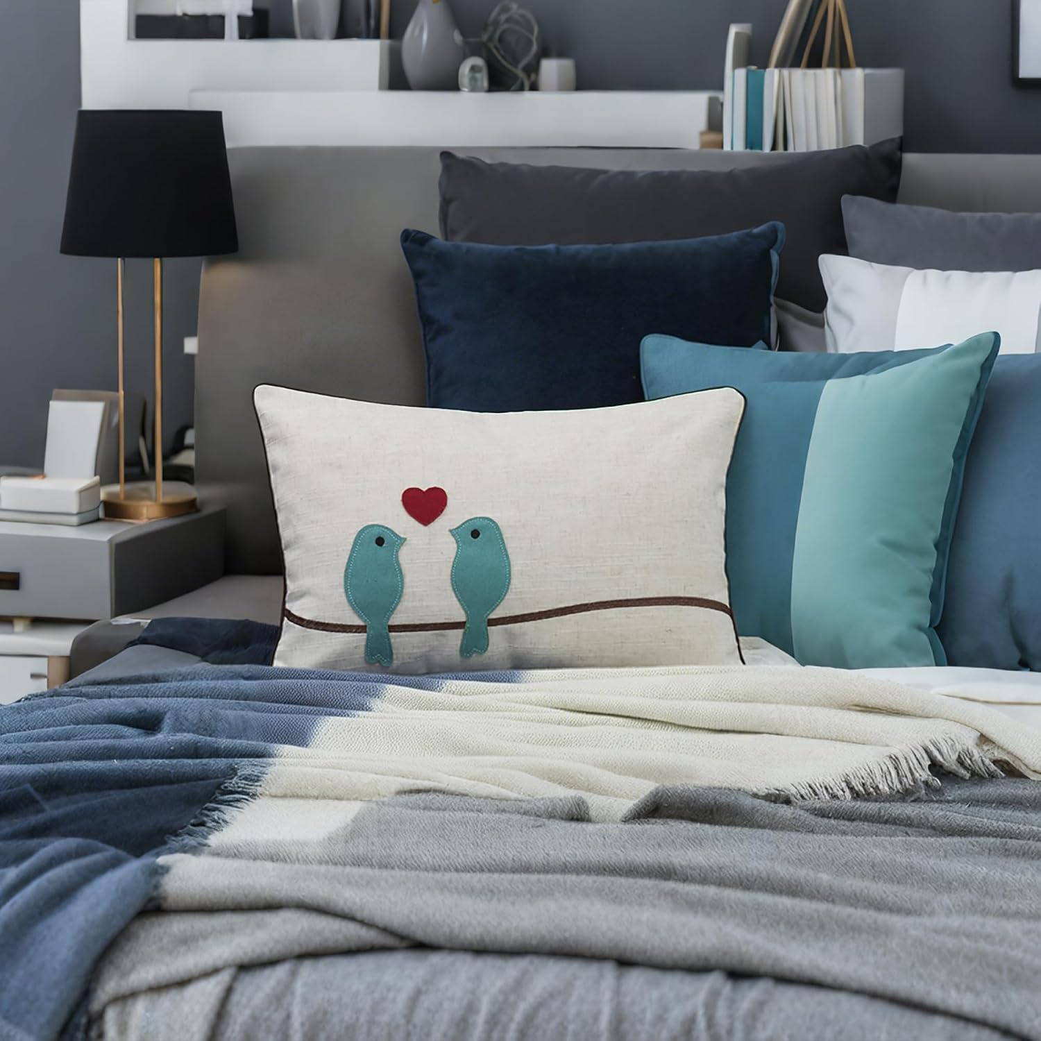 VG|a|ove irds Throw Pi ow Cover ue Green