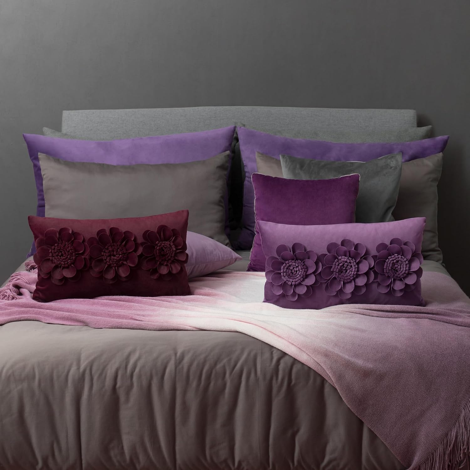 VG|dark-red|3D Flower Throw Pillow Cover