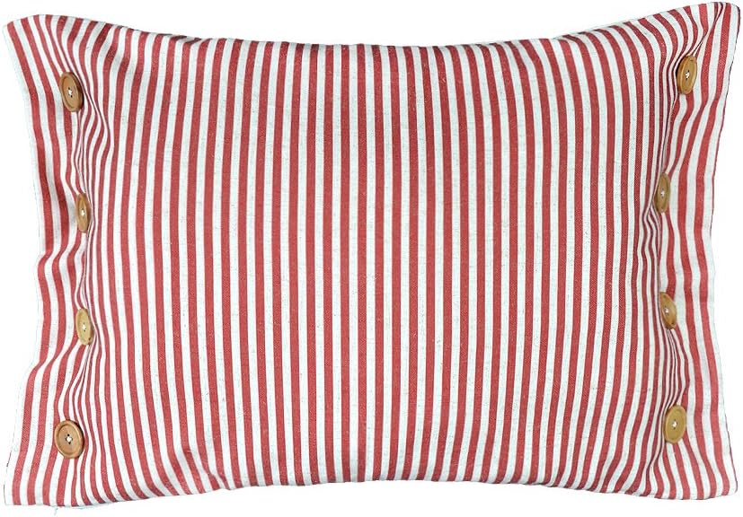 Stripes Buttons Linen Decorative Accent Throw Pillow Cases Cushions Covers for Sofa Couch Bed - Red