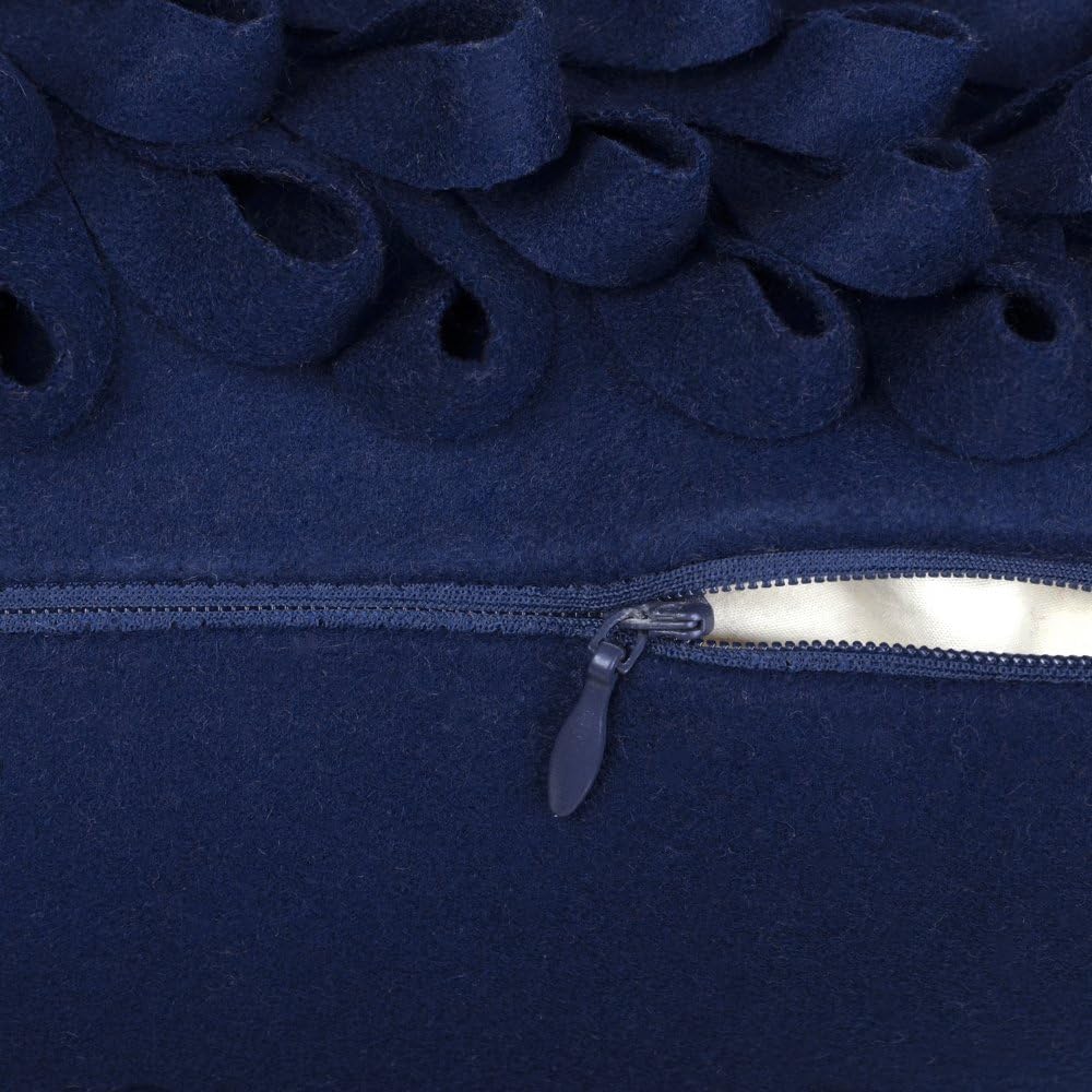 VG|navy-blue-wool|3D Flower Throw Pillow Cover, Velvet, Light Grey