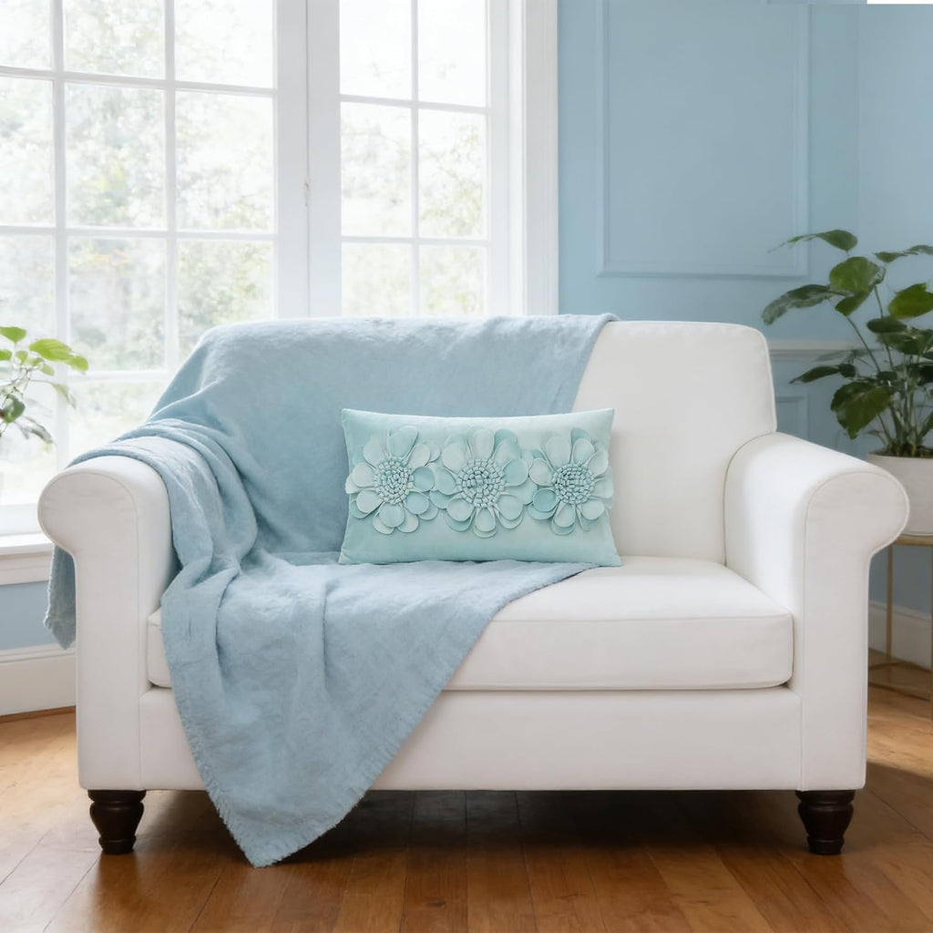 VG|sky-blue|3D Flower Throw Pillow Cover