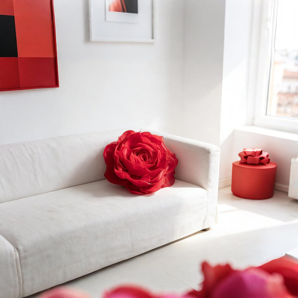 VG|red|3D Flower Throw Pillow Cover
