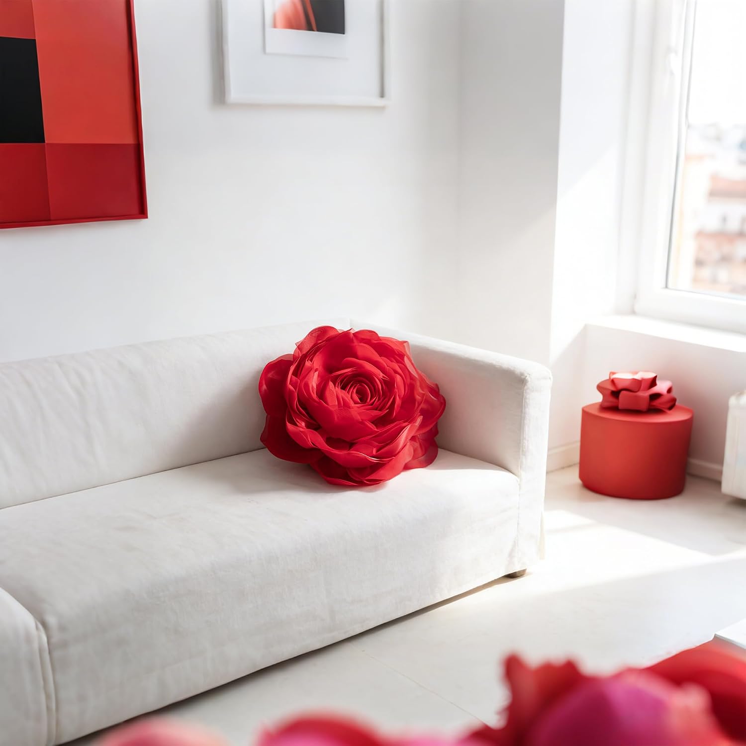 VG|red|3D Flower Throw Pillow Cover