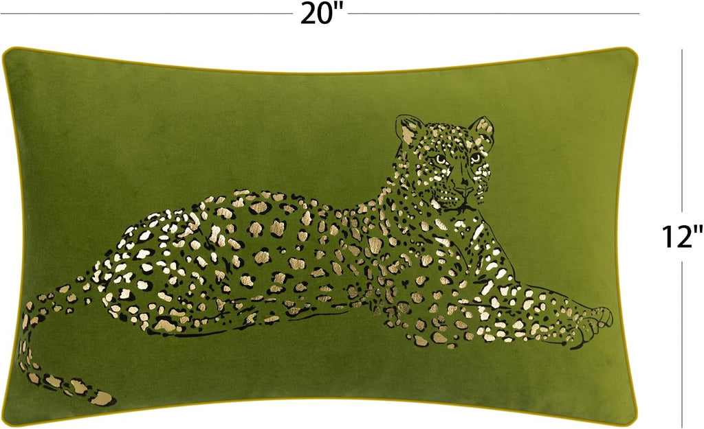 VG|green|Leopard Print Throw Pillow Cover Decorative Velvet Cushion with Gold Foil Printing for Bed Couch Chair Car