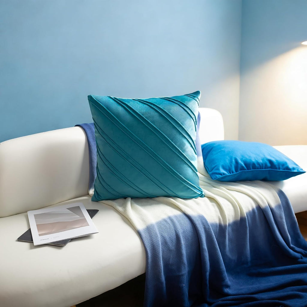 VG|teal|Soft Velvet Decorative Throw Pillow Cover Square Diagonal Stripes Design Pillowcase