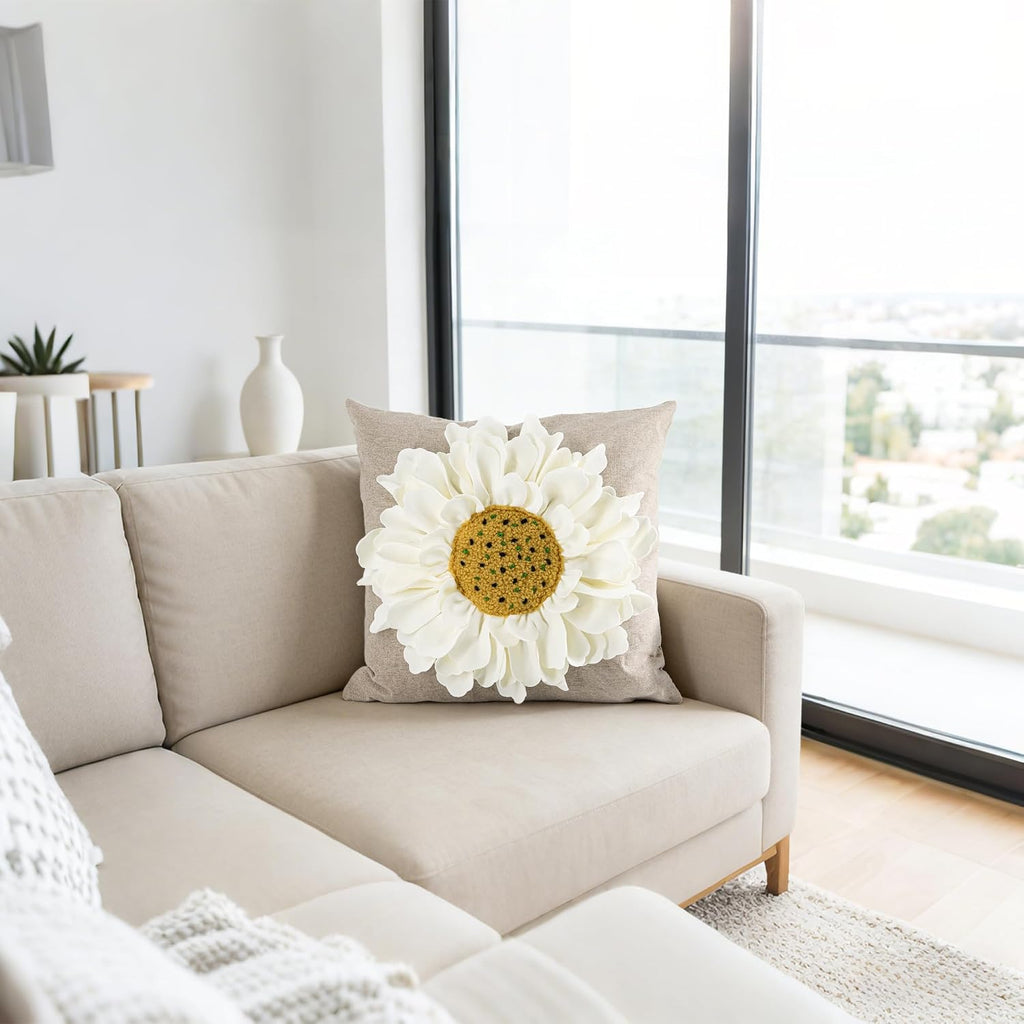 Decorative 3D Flower Throw Pillow Cover Creamy