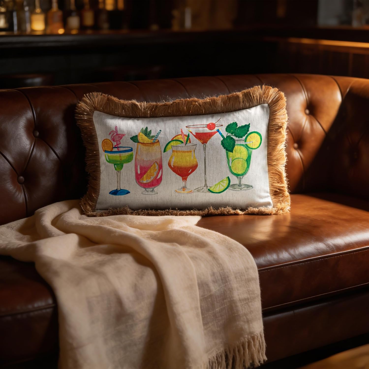 Decorative Tropical Throw Pillow Cover with Tassels