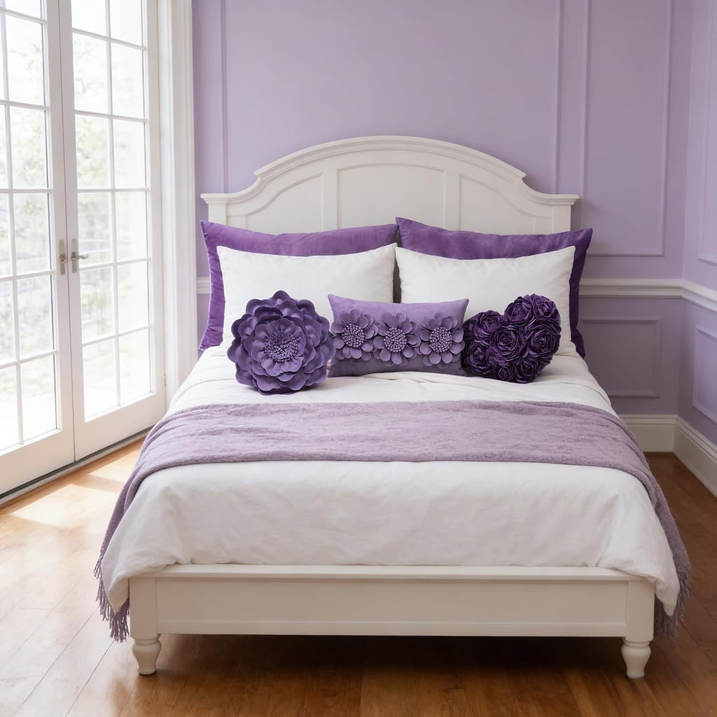 VG|purple-lilac|3D Flower Throw Pillow Cover
