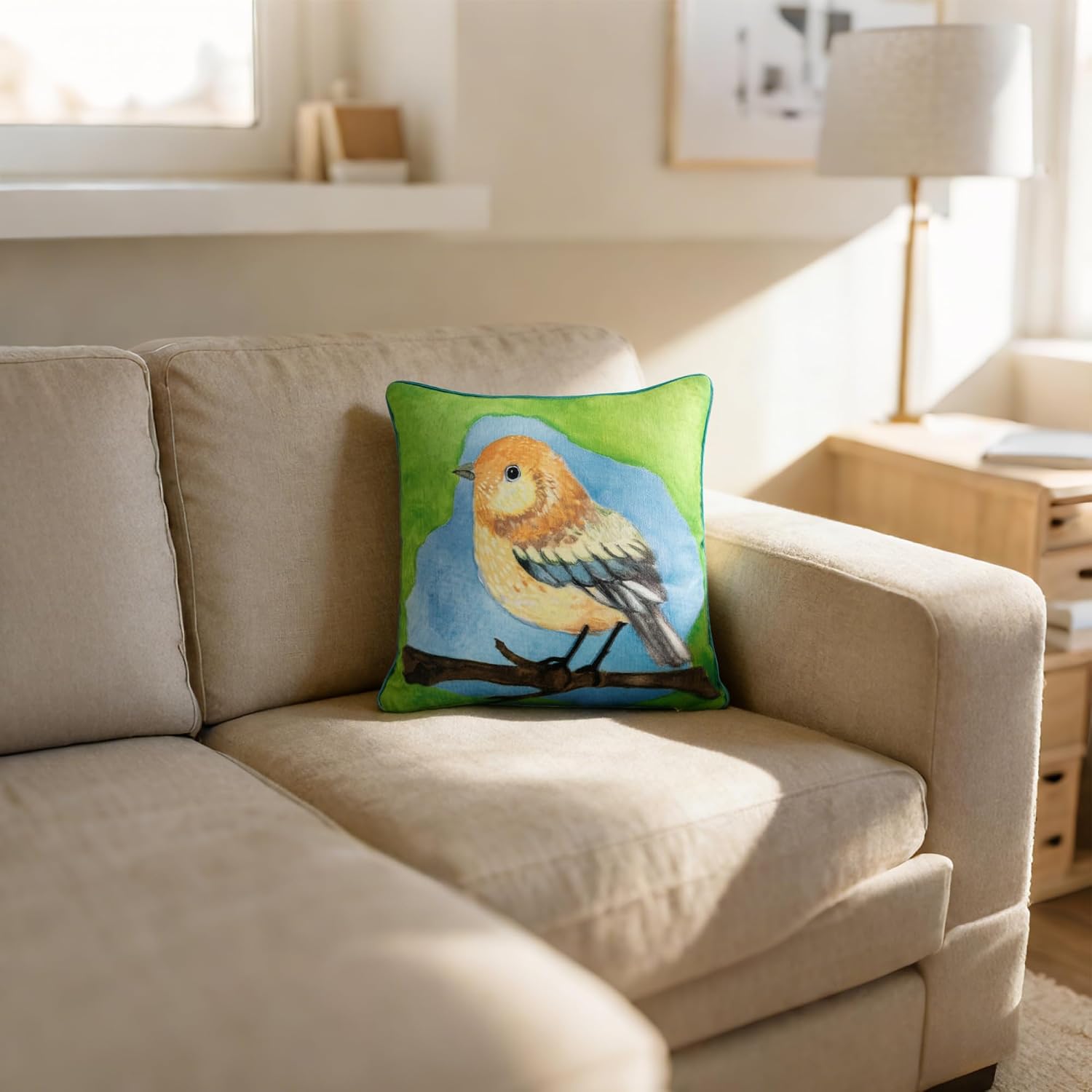 VG|orange-bird|Square Throw Pillow Cover