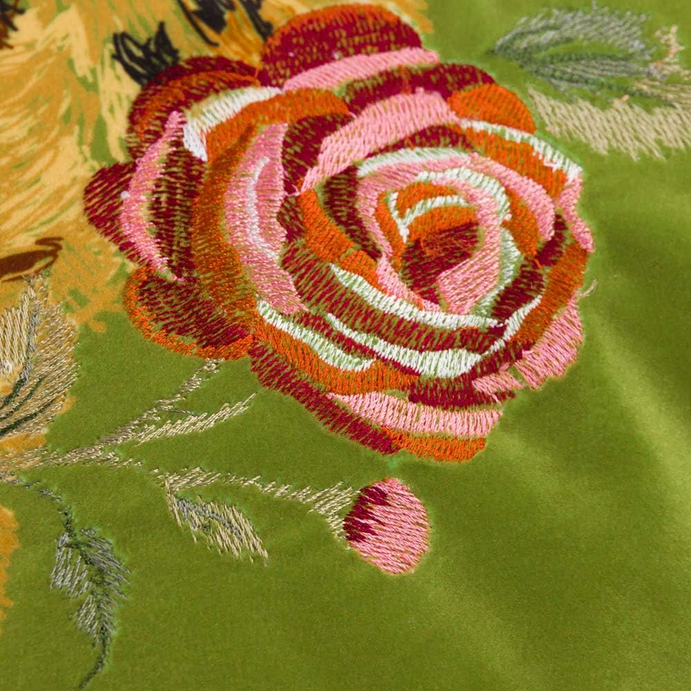Tiger Velvet Throw Pillow Cover Decorative Flower Embroidered Accent Cushion Case Print Pillowcase for Bed Living Room Couch Bedroom Green Tassel