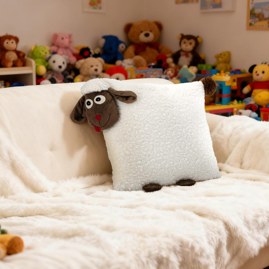 VG|beige|Faux Fur 3D Sheep Throw Pillow Cover