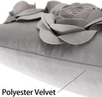 VG|gray|3D Flowers Throw Pillow Cover Decorative Soft Velvet Accent Floral Cushion Lumbar Pillowcase for Bed Sofa Couch Living Room