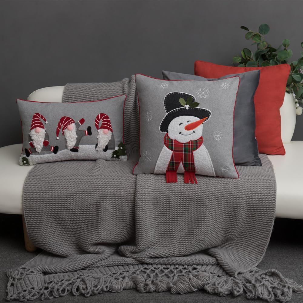 VG|grey-snowman|Christmas Decorative Accent Throw Pillow Case Cushion Cover for Sofa Couch Chair