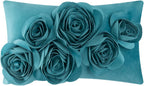 VG|turquoise|3D Flowers Throw Pillow Cover Decorative Soft Velvet Accent Floral Cushion Lumbar Pillowcase for Bed Sofa Couch Living Room