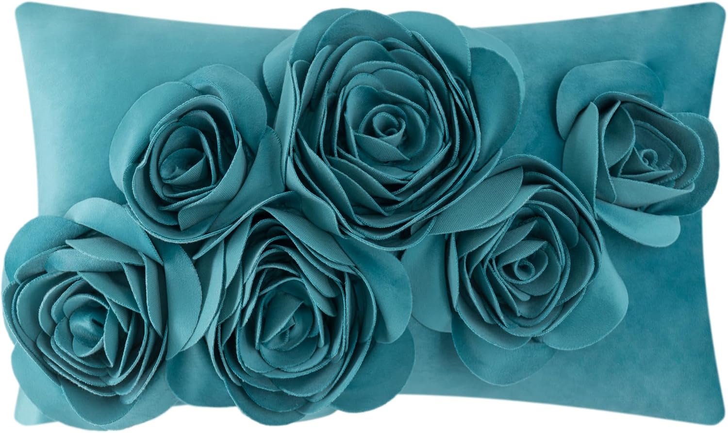 VG|turquoise|3D Flowers Throw Pillow Cover Decorative Soft Velvet Accent Floral Cushion Lumbar Pillowcase for Bed Sofa Couch Living Room