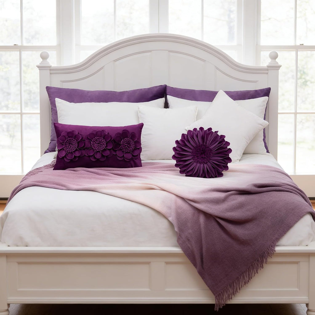 VG|purple-red|3D Flower Throw Pillow Cover