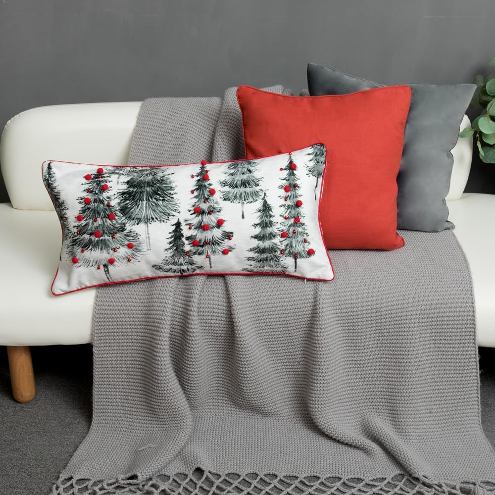 Christmas Trees Throw Pillow Cover Red Ball Pillow Case Festive Decorative Cushion Covers for Sofa Couch Home Holiday