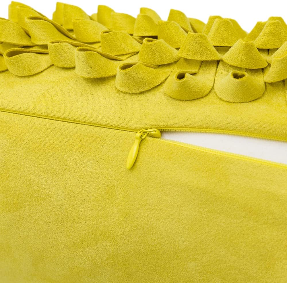 VG|yellow|3D Flower Throw Pillow Cover, Velvet, Light Grey
