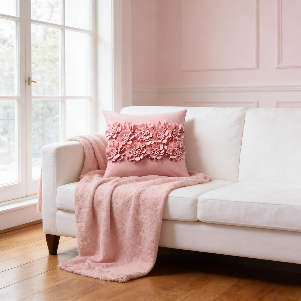 VG|pink|Handmade 3D Flower Throw Pillow Cover