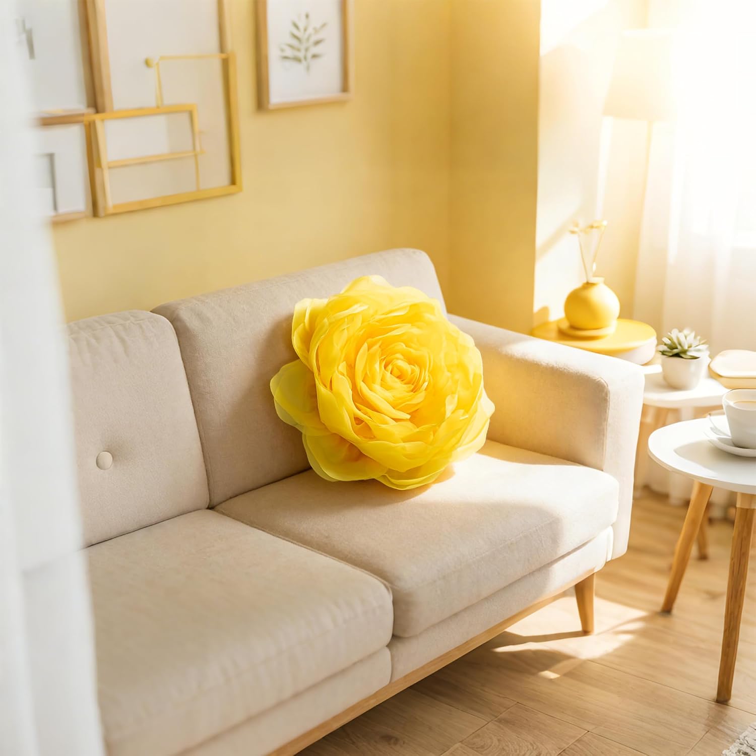 VG|yellow|3D Flower Throw Pillow Cover