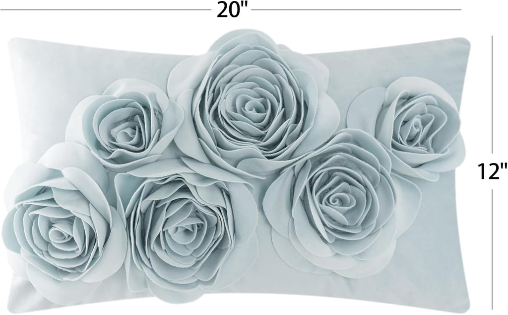 3D Flowers Throw Pillow Cover Decorative Soft Velvet Accent Floral Cushion Lumbar Pillowcase for Bed Sofa Couch Living Room