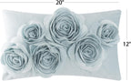 VG|sky-blue|3D Flowers Throw Pillow Cover Decorative Soft Velvet Accent Floral Cushion Lumbar Pillowcase for Bed Sofa Couch Living Room