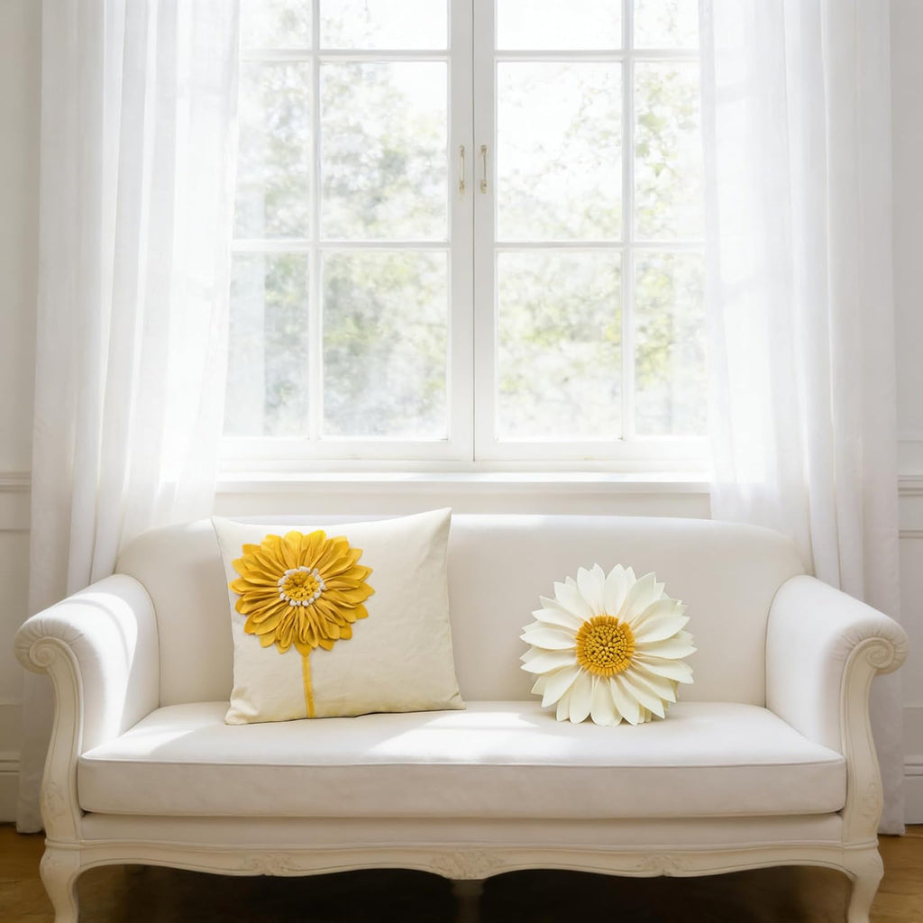 3D Flower Throw Pillow Cover Aesthetic Decorative Daisy Accent Pillow Case Hand Crafted Cushion Round Floral Pillowcase for Home Bed Couch Bedroom Chair