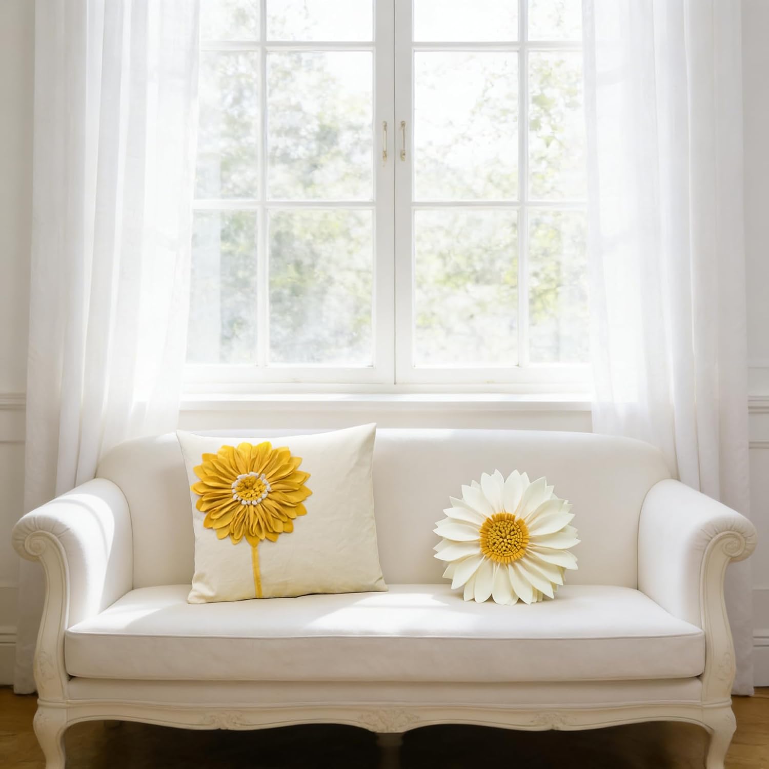 3D Flower Throw Pillow Cover Aesthetic Decorative Daisy Accent Pillow Case Hand Crafted Cushion Round Floral Pillowcase for Home Bed Couch Bedroom Chair