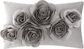 VG|gray|3D Flowers Throw Pillow Cover Decorative Soft Velvet Accent Floral Cushion Lumbar Pillowcase for Bed Sofa Couch Living Room