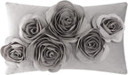 VG|gray|3D Flowers Throw Pillow Cover Decorative Soft Velvet Accent Floral Cushion Lumbar Pillowcase for Bed Sofa Couch Living Room
