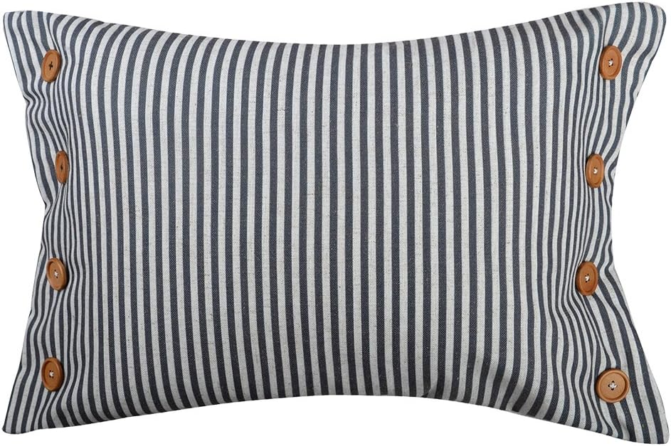 VG|grey|Stripes Buttons Linen Decorative Accent Throw Pillow Cases Cushions Covers for Sofa Couch Bed