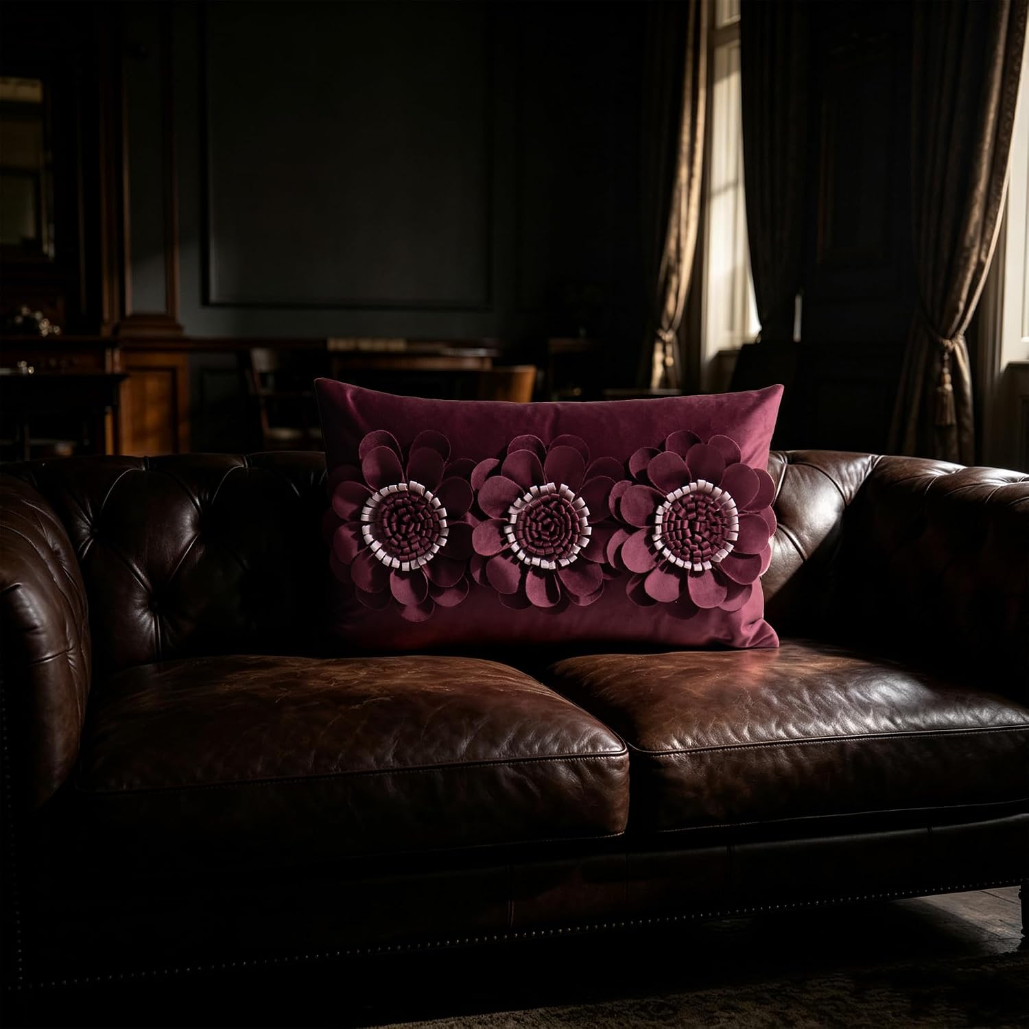 VG|wine-red|3D Flower Throw Pillow Cover