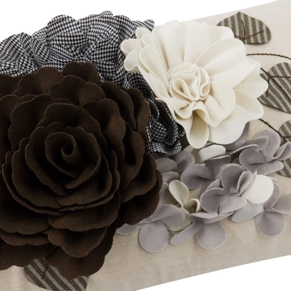 VG|brown|Decorative 3D Flower Throw Pillow Cover Handmade Floral Accent Cushion Case for Living Room Sofa Couch Chair Gray