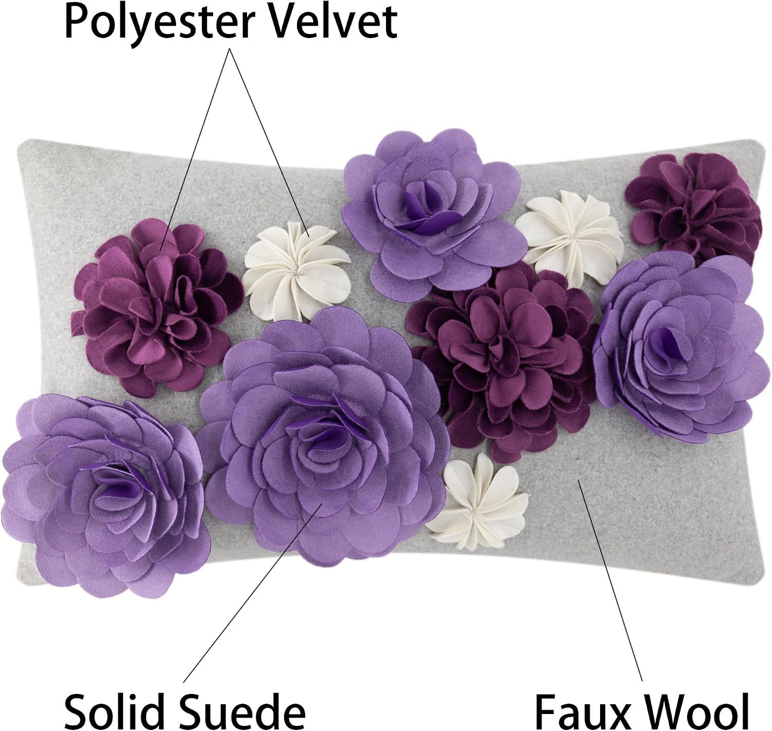VG|light-purple|3D Flower Throw Pillow Cover