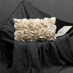 VG|beige-solid-suede|Handmade 3D Floral Throw Pillow Cover