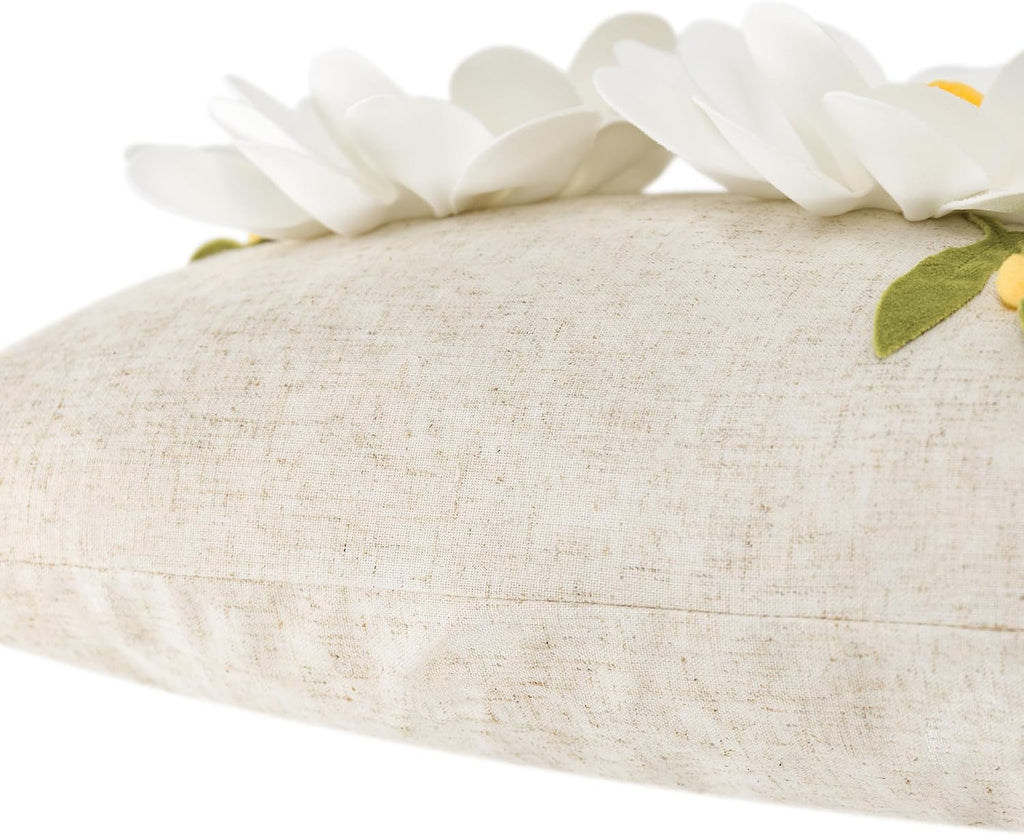 3D Flower Lumbar Throw Pillow Covers White