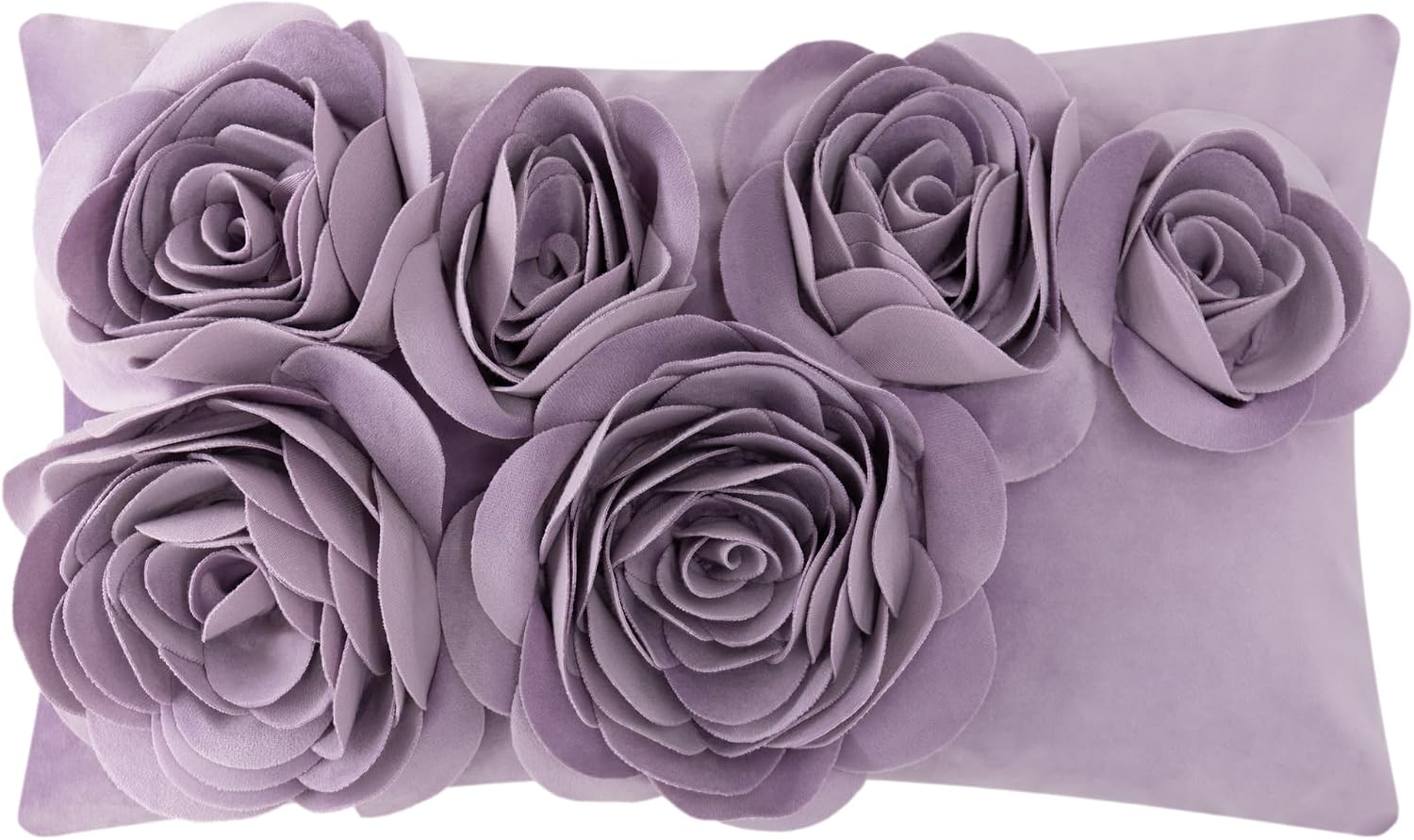 VG|purple|3D Flower Throw Pillow Cover Handmade Floral Soft Velvet Lumbar Cushion for Bed Living Room Chair Couch Decor Gold