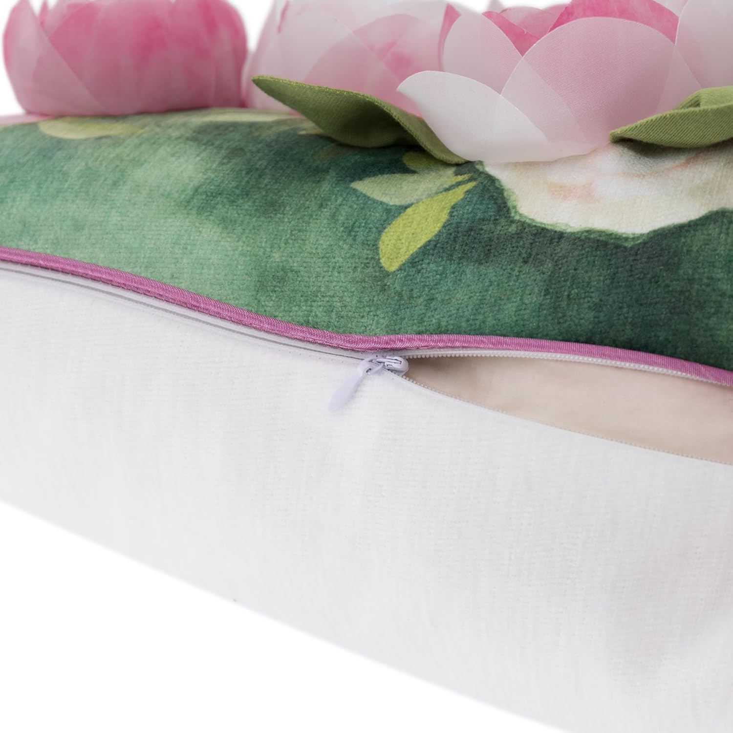 Gauze Rose Flower Throw Pillow Cover, Pink