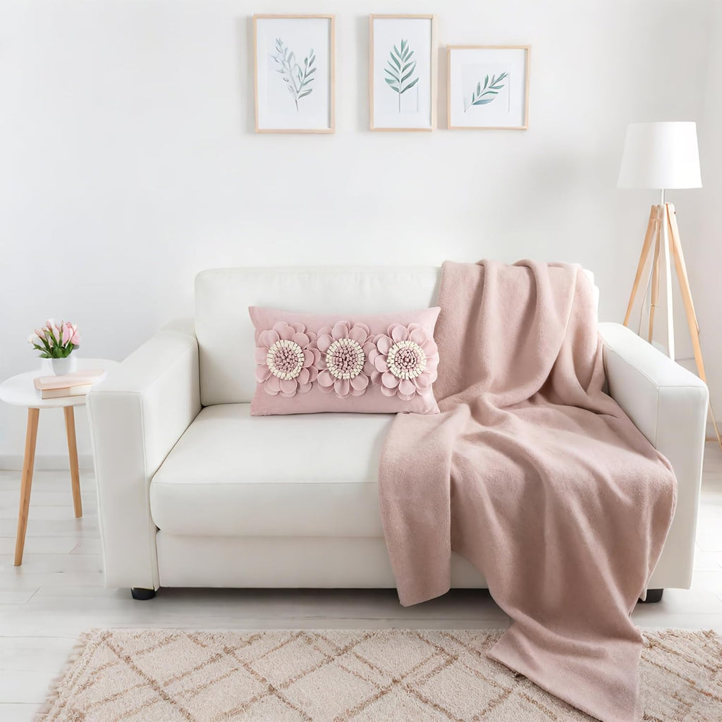 VG|dusty-pink-white|3D Flower Throw Pillow Cover