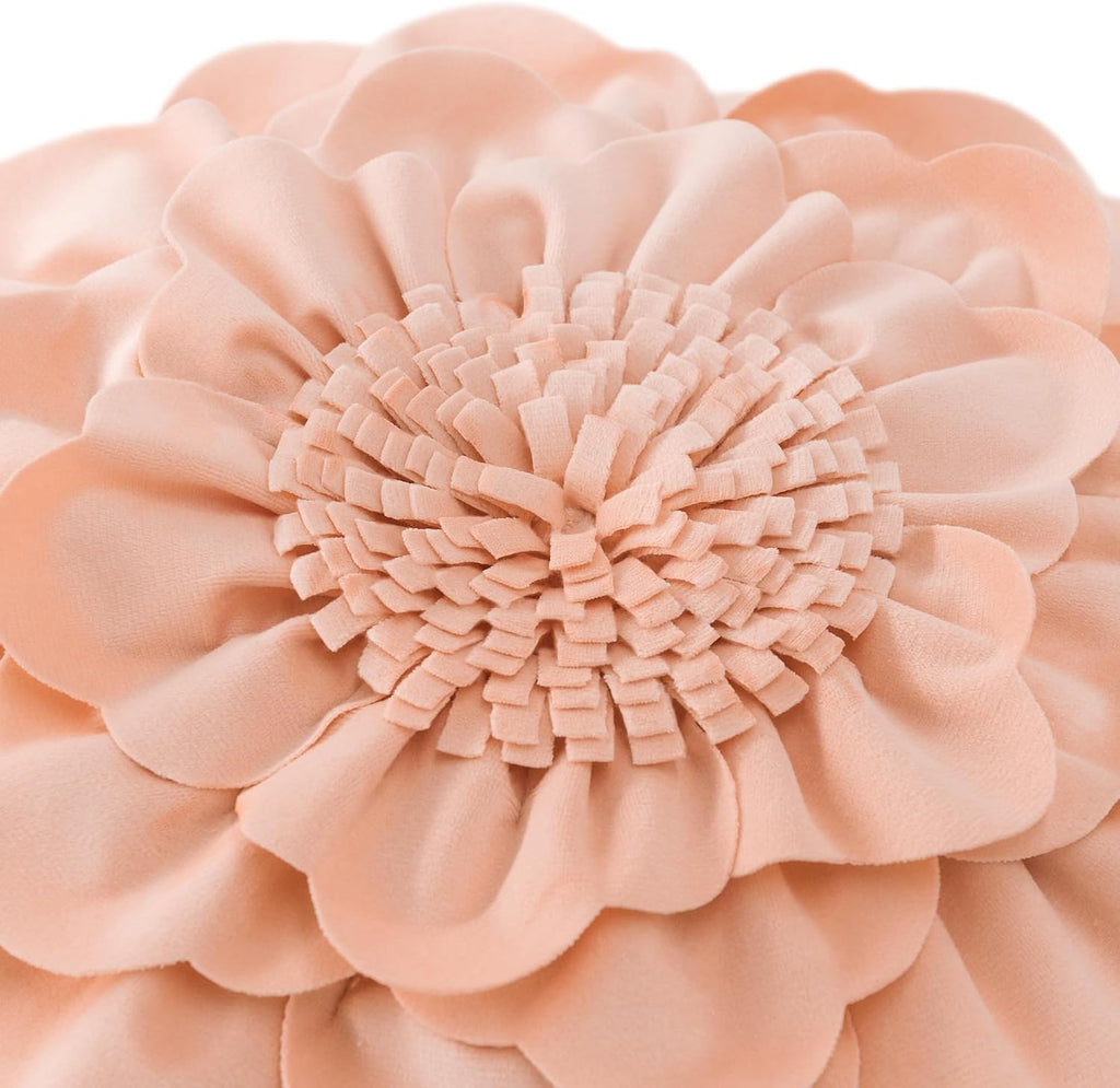 VG|peach-pink|Flower Throw Pillow Cover Decorative Round Pillowcase Floral Cushion for Bed Sofa Couch Car Decor