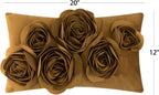 VG|mustard-brown|3D Flowers Throw Pillow Cover Decorative Soft Velvet Accent Floral Cushion Lumbar Pillowcase for Bed Sofa Couch Living Room