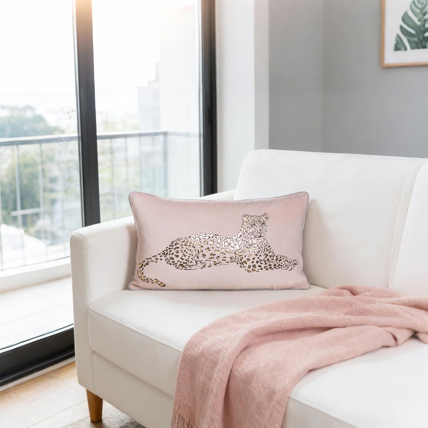 VG|rose-gold|Leopard Print Throw Pillow Cover Decorative Velvet Cushion with Gold Foil Printing for Bed Couch Chair Car