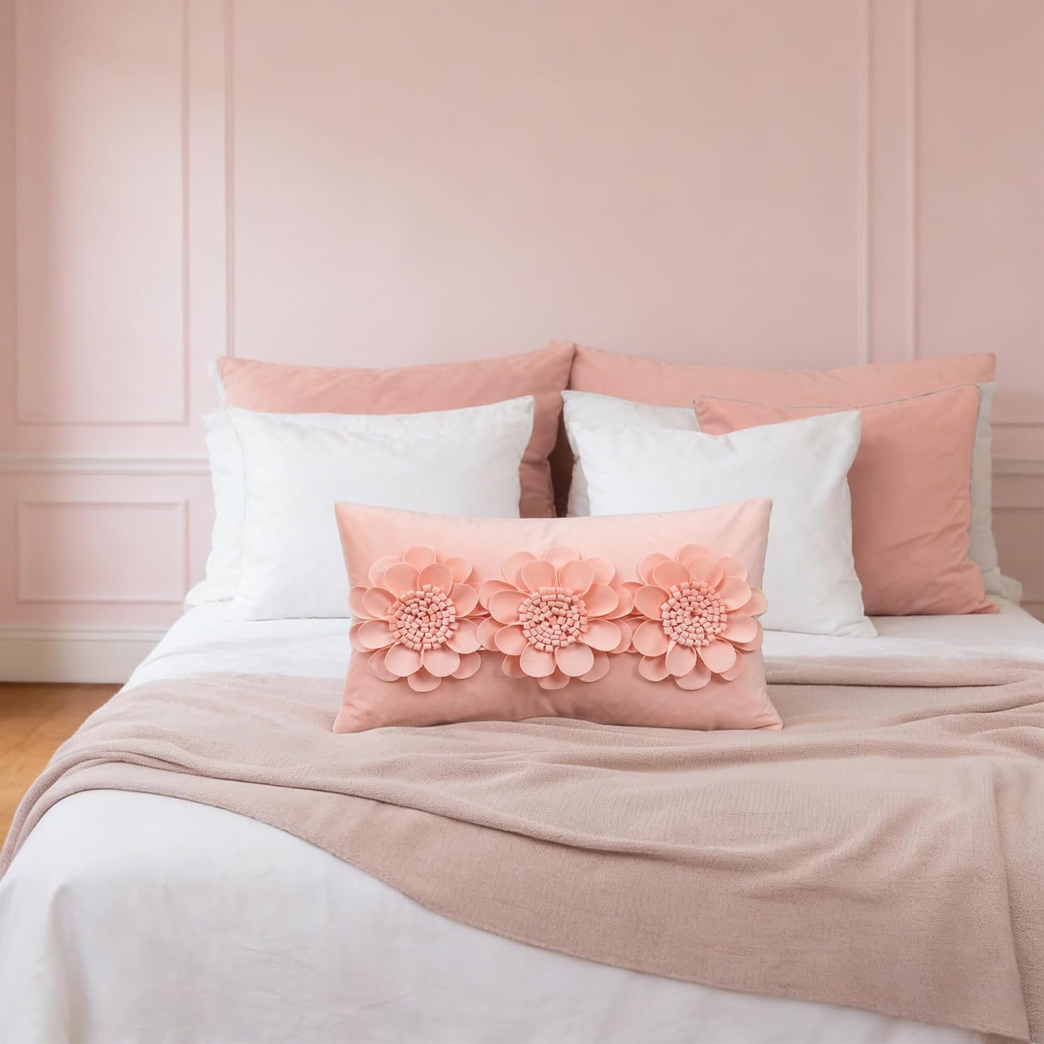 VG|peach-pink|3D Flower Throw Pillow Cover