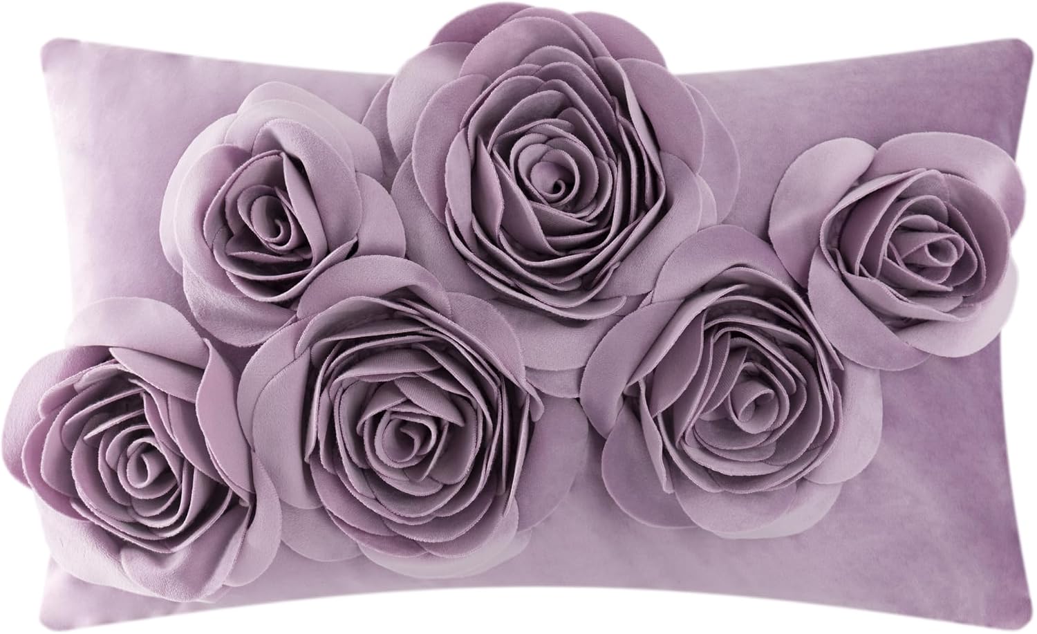 VG|purple|3D Flowers Throw Pillow Cover Decorative Soft Velvet Accent Floral Cushion Lumbar Pillowcase for Bed Sofa Couch Living Room