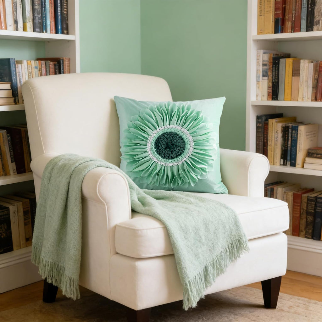VG|green-mint-green|3D Sunflowers Throw Pillow Cover Wine Red