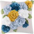 Handmade Decorative 3D Flower Throw Pillow Cover, Blue - Default Title