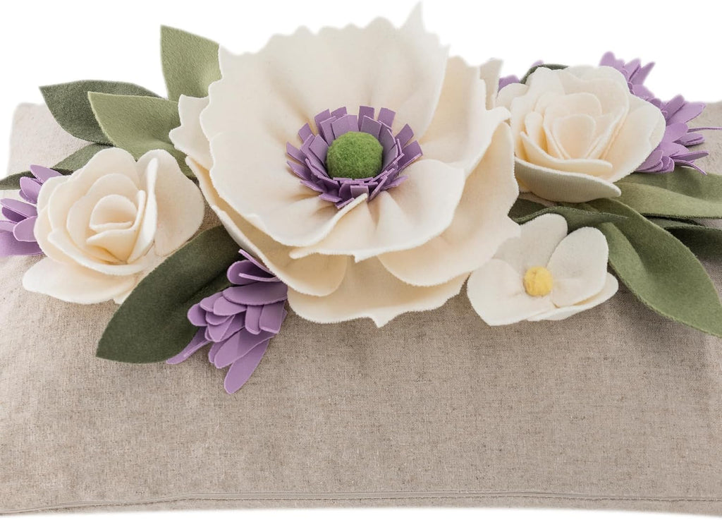 VG|cream-purple|3D Flower Throw Pillow Cover
