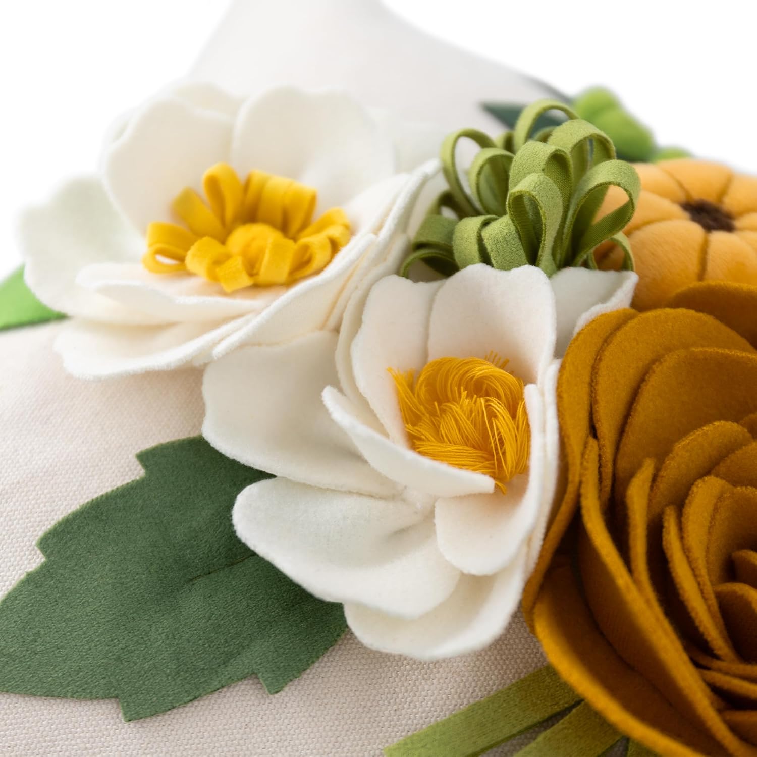 3D Floral Decorative Throw Pillow Cover White and Orange